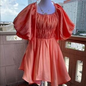 Vibrant Orange Puff (off shoulder wear) Sleeve Dress